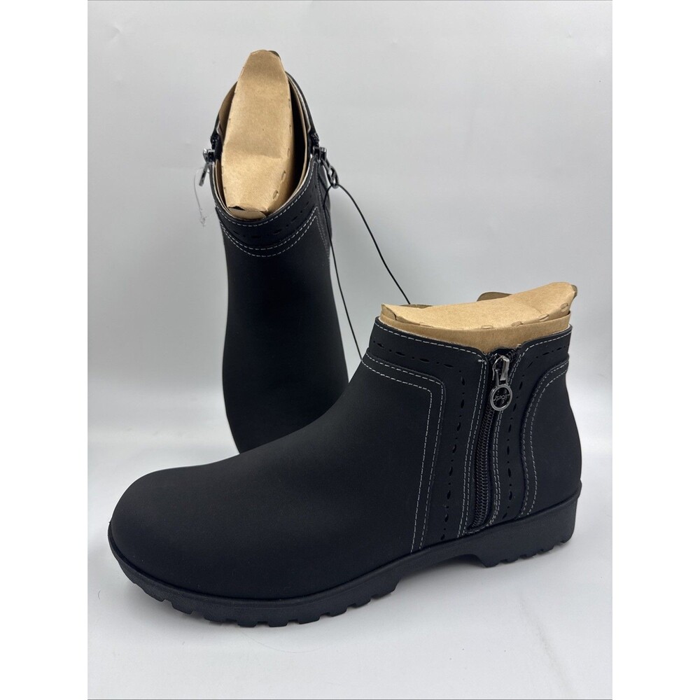 JSport by Jambu Jenna Black Ankle Booties Women Sz 11 Zip Side Comfort Lug Sole